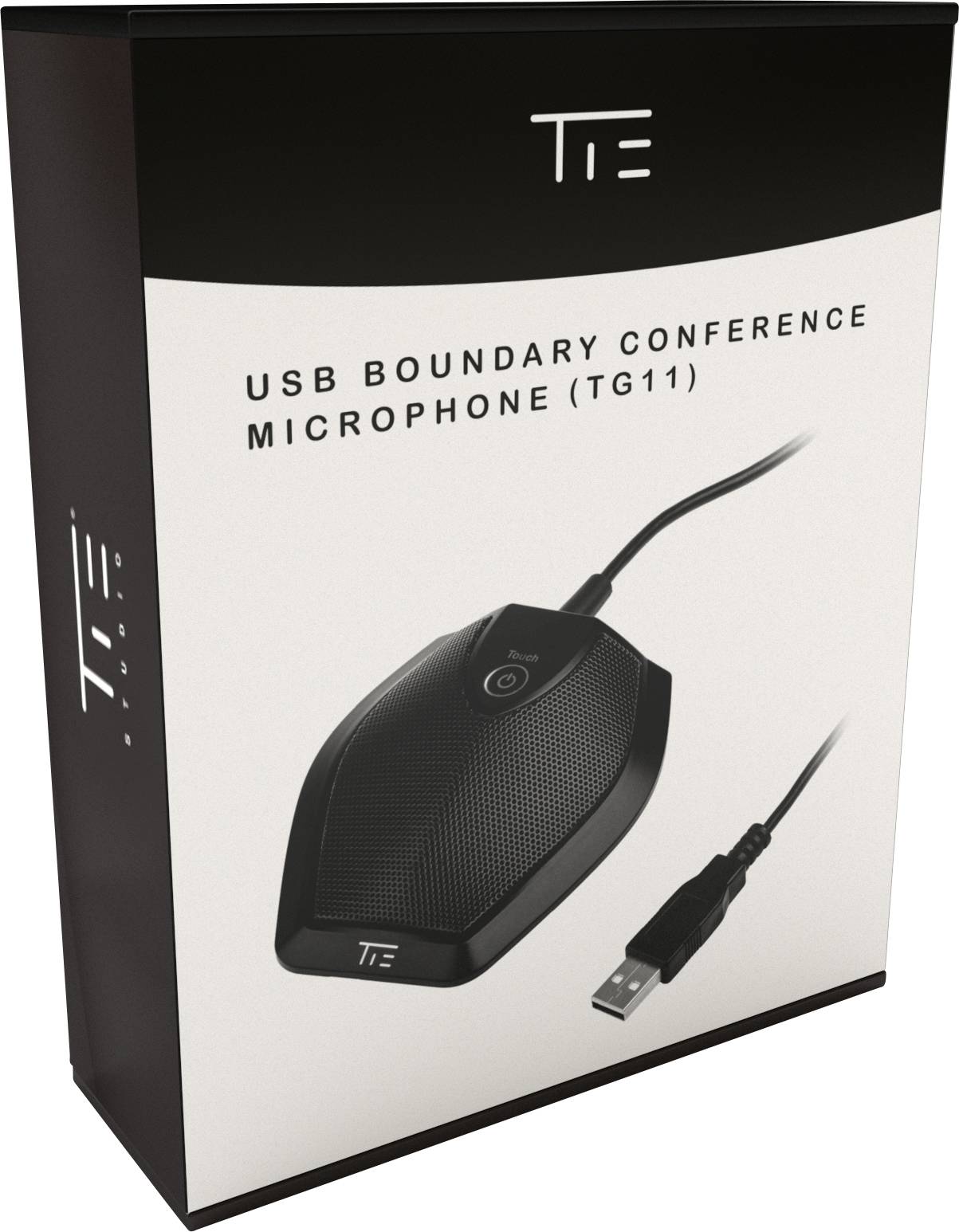 'USB Boundary Conference Microphone (TG11)' Verpackung, zeigt das schwarze Mikrofon mit USB-Anschluss und Markenlogo.
