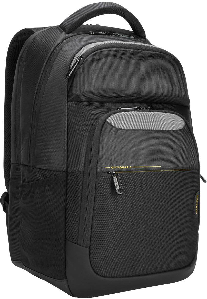 Schwarzer Rucksack mit mehreren Reißverschlussfächern und gepolsterten Trägern, geeignet für den täglichen Gebrauch oder Reisen.