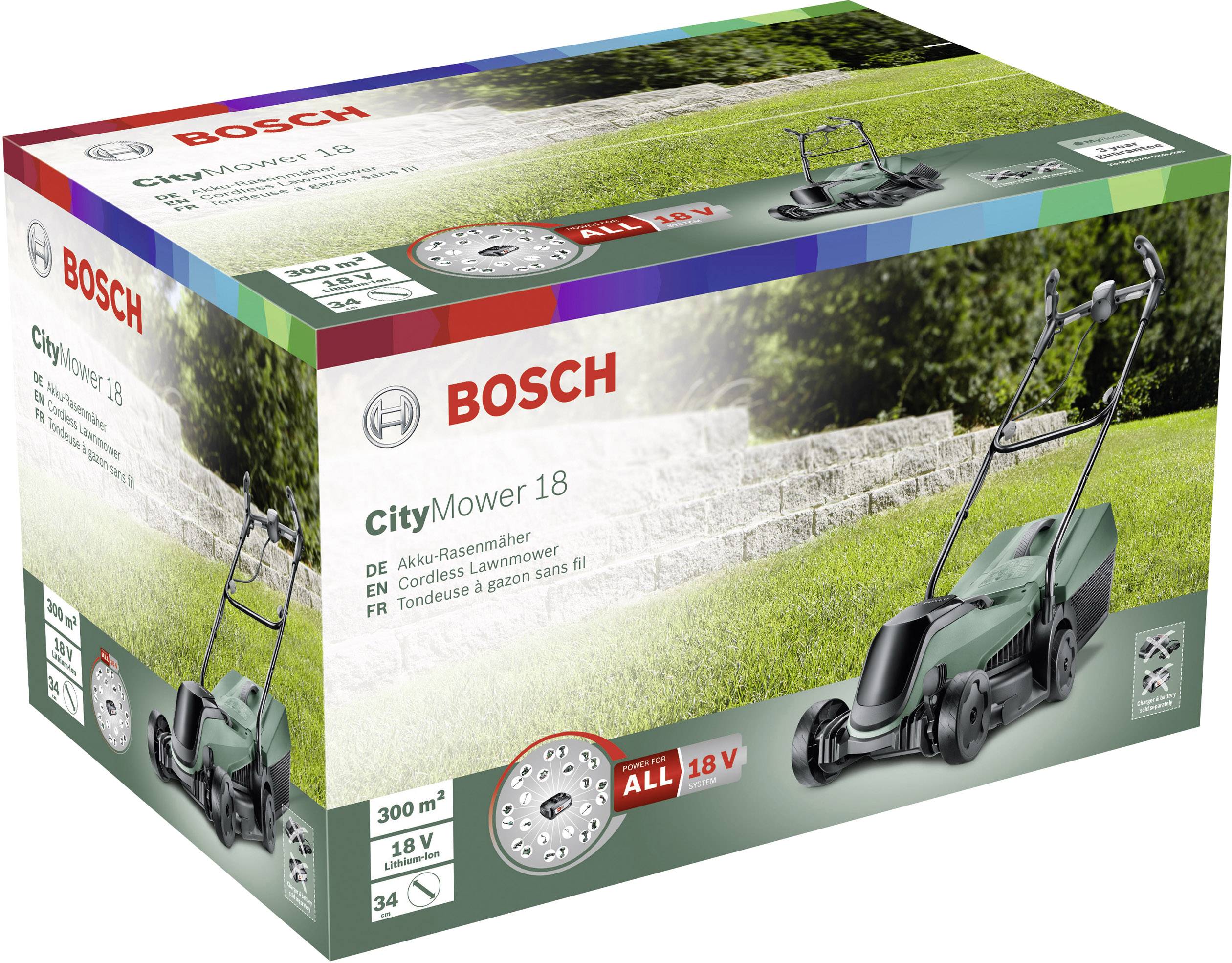 Bosch Home and Garden CityMower 18 Set(1 Akku) Akku Rasenmäher inkl. Akku 4 Ah Schnittbreite (max.) 34 cm