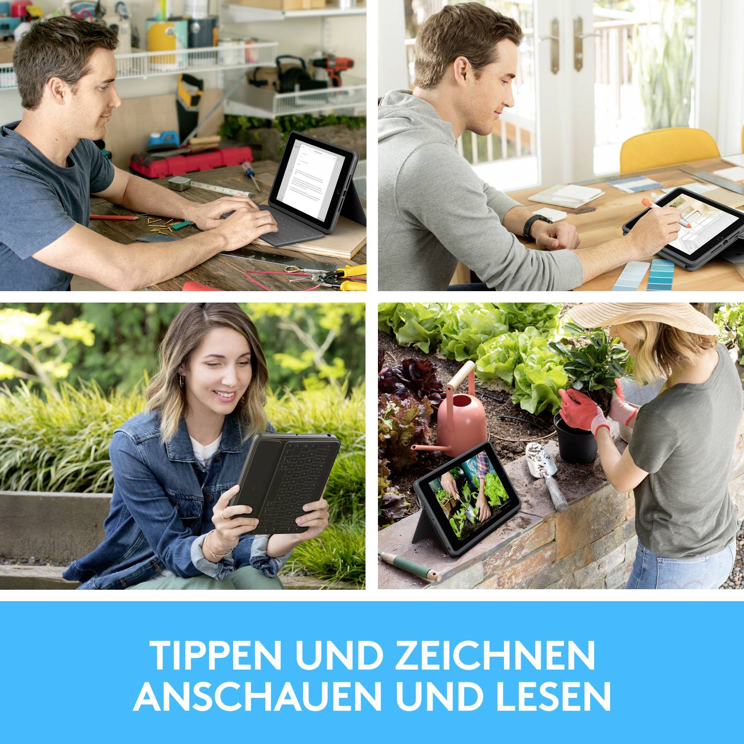 Logitech Rugged Folio Tablet-Tastatur mit Hülle Passend für Marke (Tablet): Apple iPad 10.2 (2019), iPad (9. Generation)