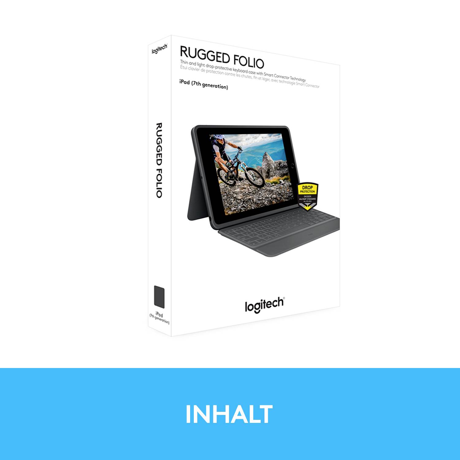 Logitech Rugged Folio Tablet-Tastatur mit Hülle Passend für Marke (Tablet): Apple iPad 10.2 (2019), iPad (9. Generation)