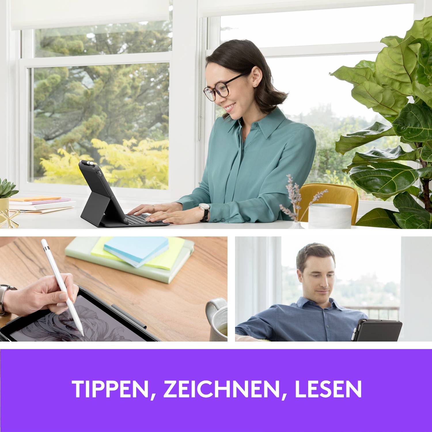 Logitech Slim Folio - Tastatur und Foliohülle - kabellos - Bluetooth - QWERTZ - Deutsch - Graphite - für Apple 10.2-inch