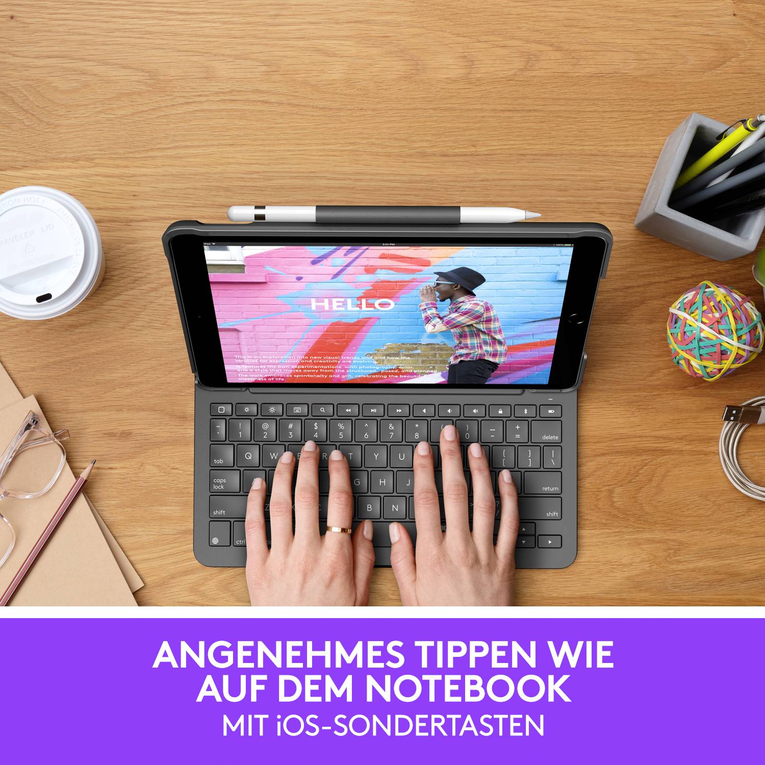 Logitech Slim Folio - Tastatur und Foliohülle - kabellos - Bluetooth - QWERTZ - Deutsch - Graphite - für Apple 10.2-inch