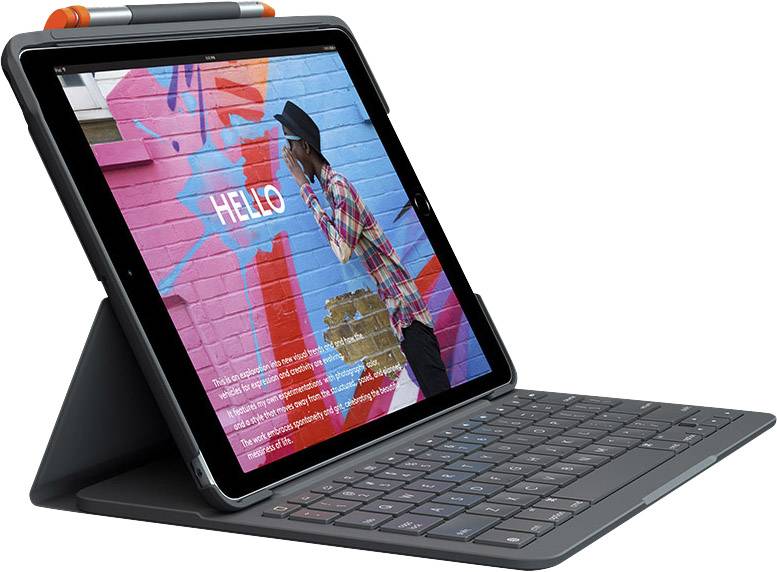 Logitech Slim Folio - Tastatur und Foliohülle - kabellos - Bluetooth - QWERTZ - Deutsch - Graphite - für Apple 10.2-inch