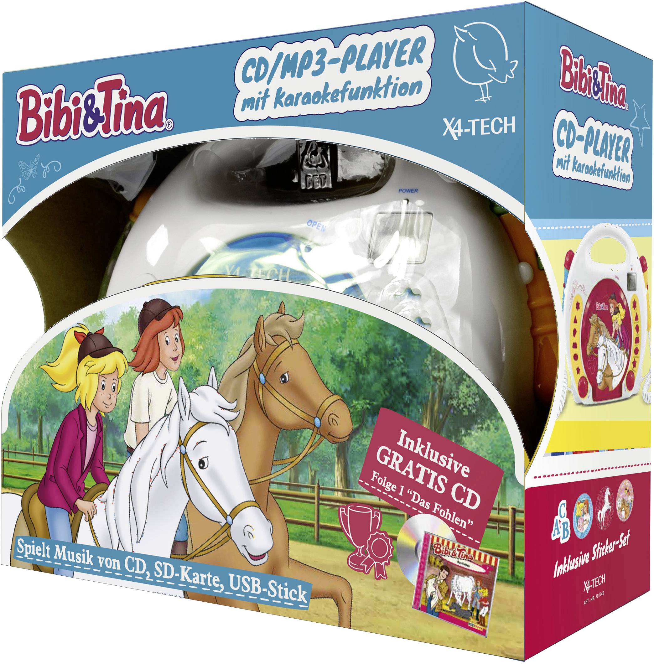 X4 Tech Kinder CD-Player CD, SD, USB Inkl. Mikrofon, Inkl. Karaoke-Funktion