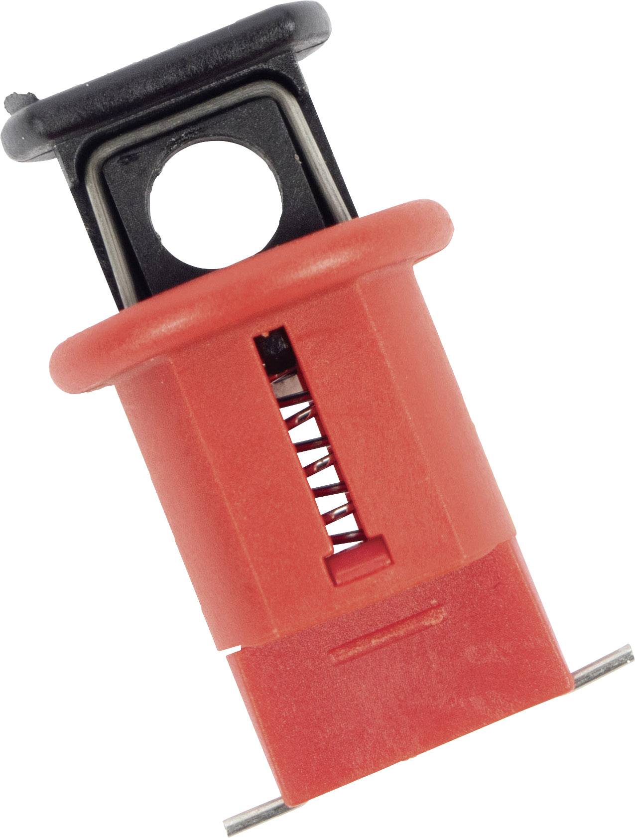 Roter Kunststoffsicherungshalter mit Metallkontakten, geeignet für elektronische Anwendungen in Fahrzeugen oder Maschinen.