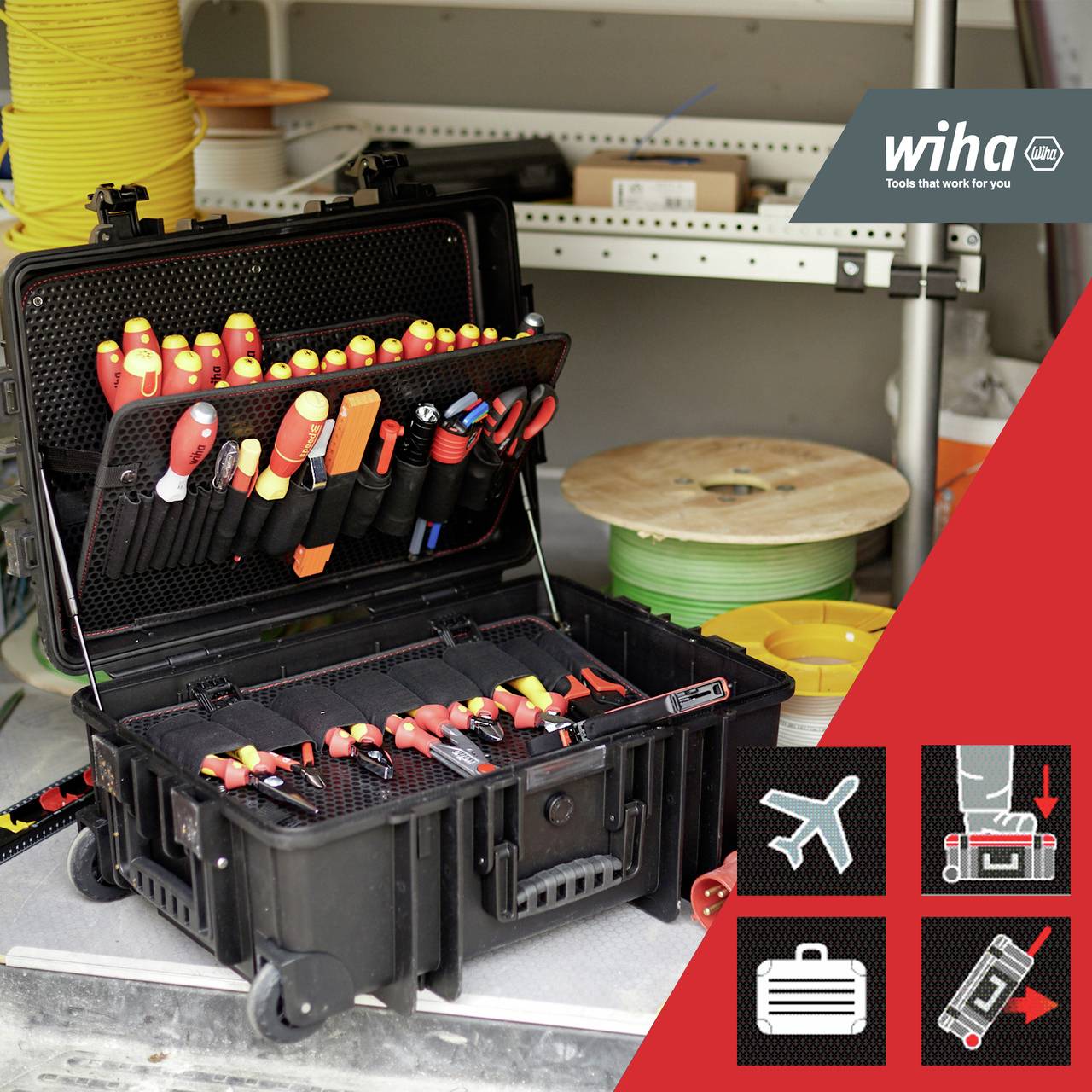 Wiha 42069 Elektriker, Handwerker, Lehrlinge, Profi, VDE Werkzeugkoffer bestückt 113teilig (L x B x H) 625 x 440 x 280mm