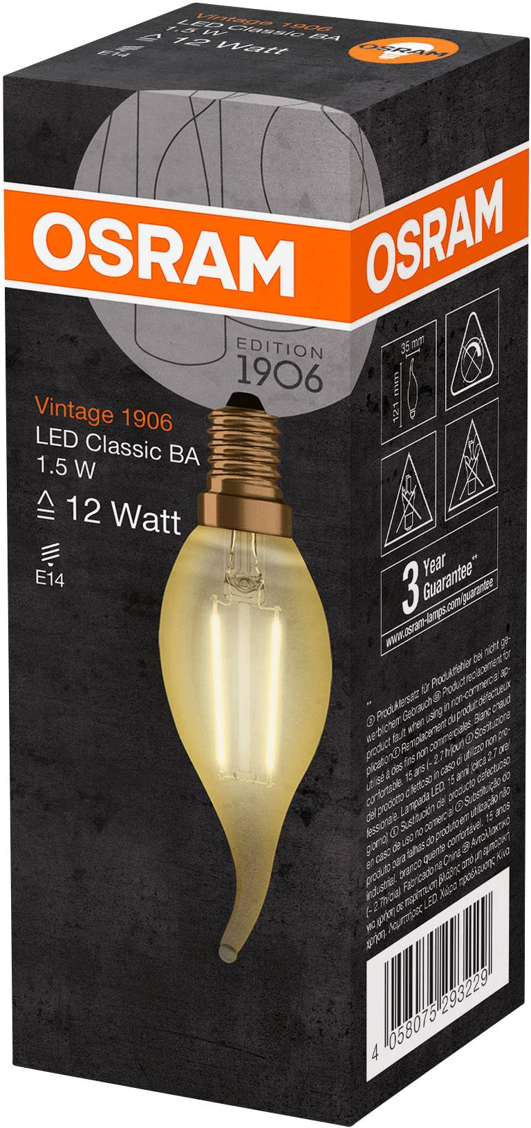 OSRAM 4058075293229 LED EEK G (A - G) E14 Kerzenform 1.5W = 12W Warmweiß (Ø x L) 35.0mm x 121.0mm 1St.