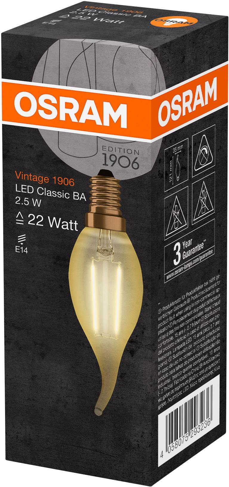 OSRAM 4058075293236 LED EEK F (A - G) E14 Kerzenform 2.5 W = 22 W Warmweiß (Ø x L) 35.0 mm x 121.0 mm 1 St.