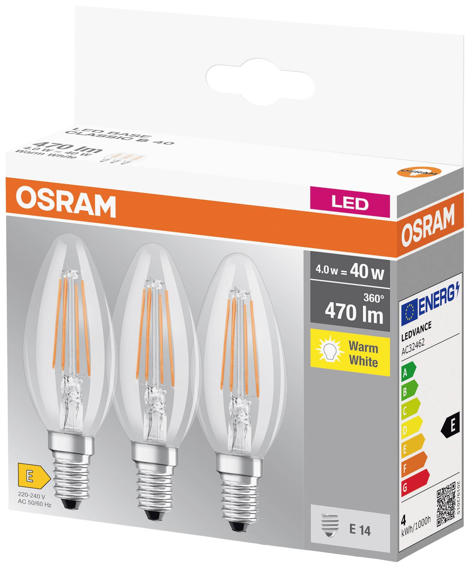 OSRAM HOMELIGHTING 4058075819313 LED EEK E (A - G) E14 Kerzenform 4W = 40W Warmweiß (Ø x L) 35.0mm x 100.0mm 3St.