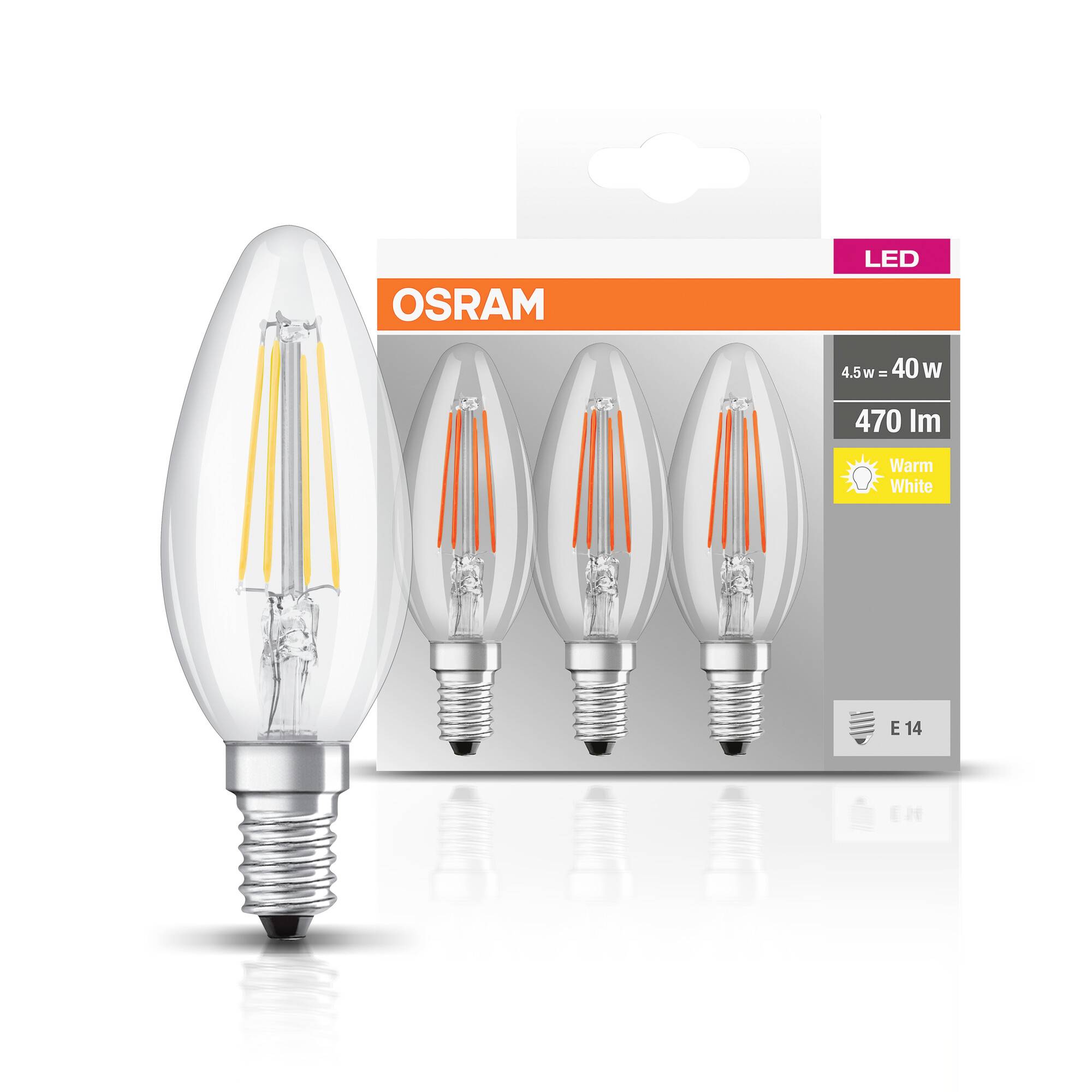 OSRAM HOMELIGHTING 4058075819313 LED EEK E (A - G) E14 Kerzenform 4W = 40W Warmweiß (Ø x L) 35.0mm x 100.0mm 3St.
