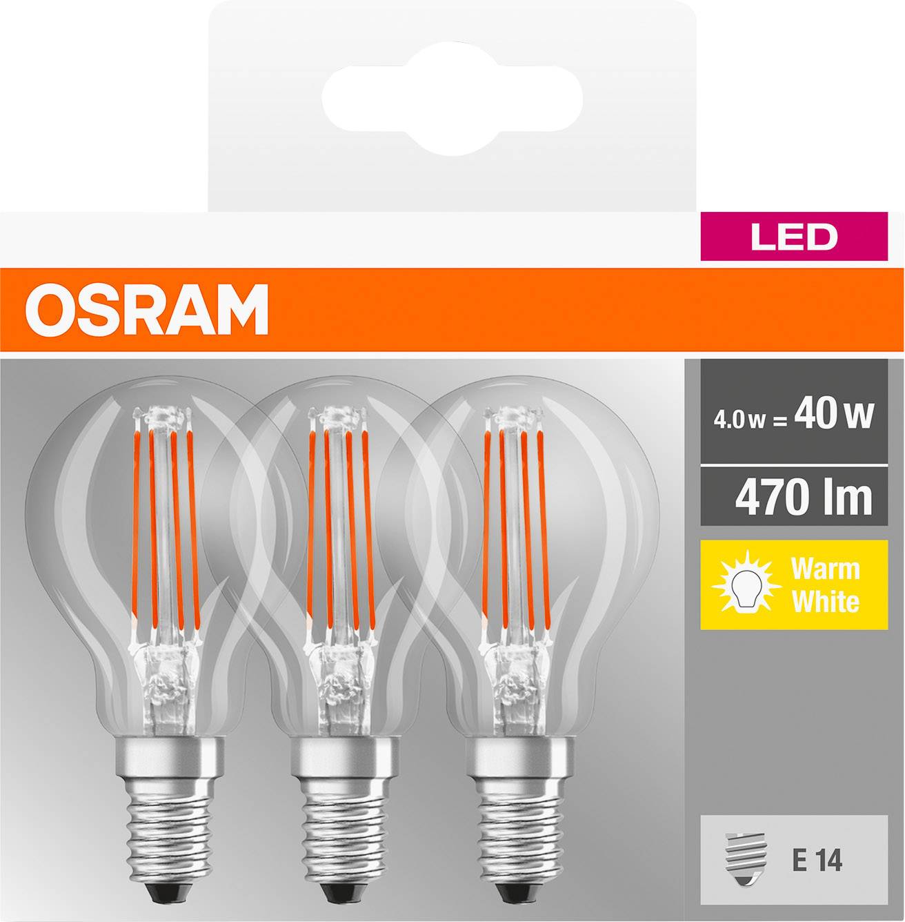 OSRAM 4058075819337 LED EEK E (A - G) E14 Tropfenform 4 W = 40 W Warmweiß (Ø x L) 45.0 mm x 77.0 mm 1 St.