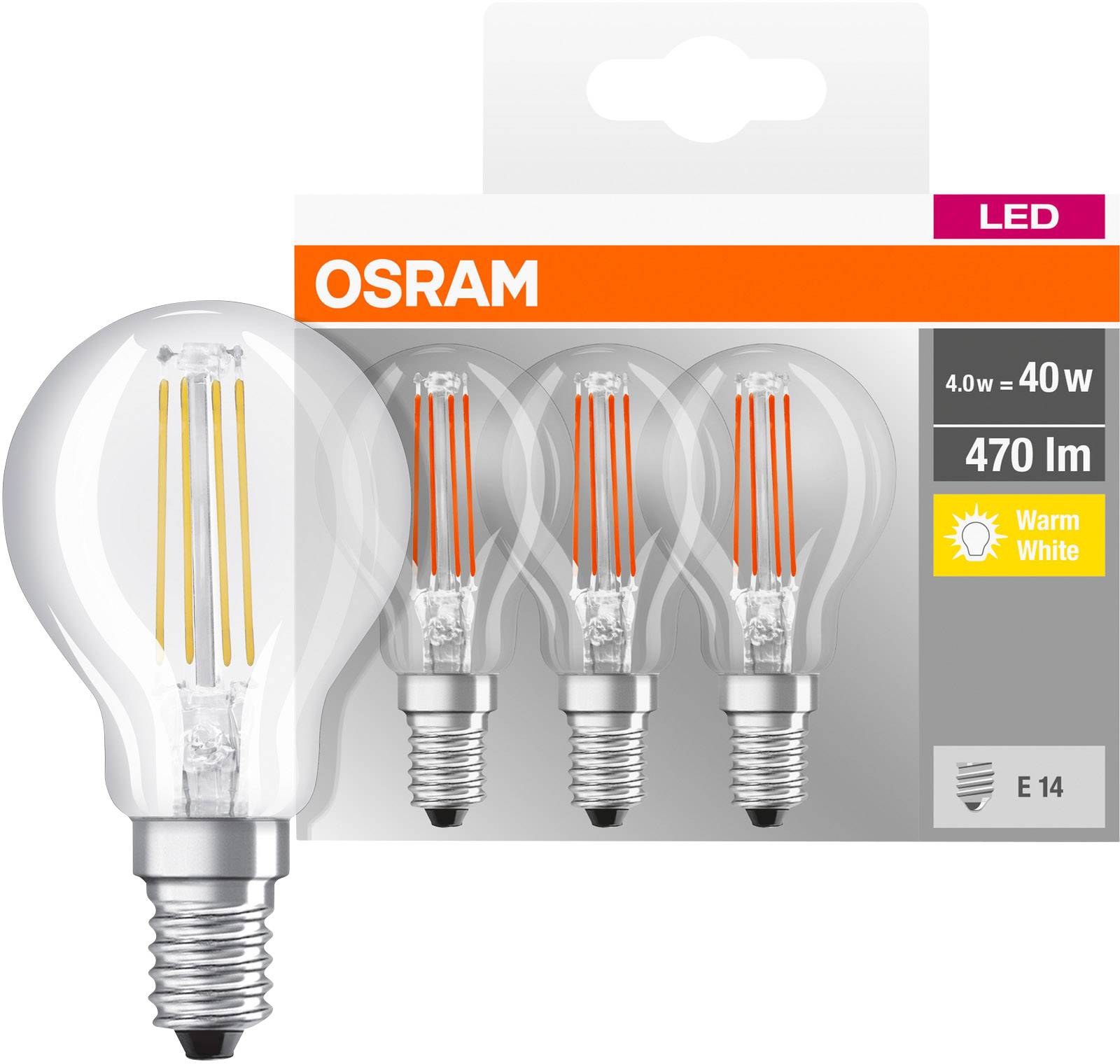 OSRAM 4058075819337 LED EEK E (A - G) E14 Tropfenform 4 W = 40 W Warmweiß (Ø x L) 45.0 mm x 77.0 mm 1 St.