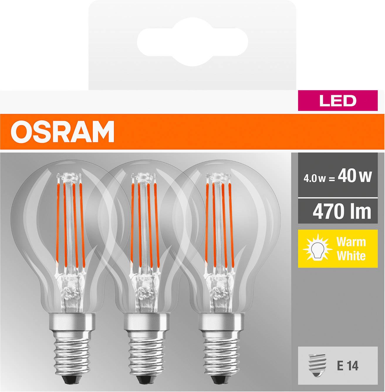 OSRAM 4058075819337 LED EEK E (A - G) E14 Tropfenform 4 W = 40 W Warmweiß (Ø x L) 45.0 mm x 77.0 mm 1 St.