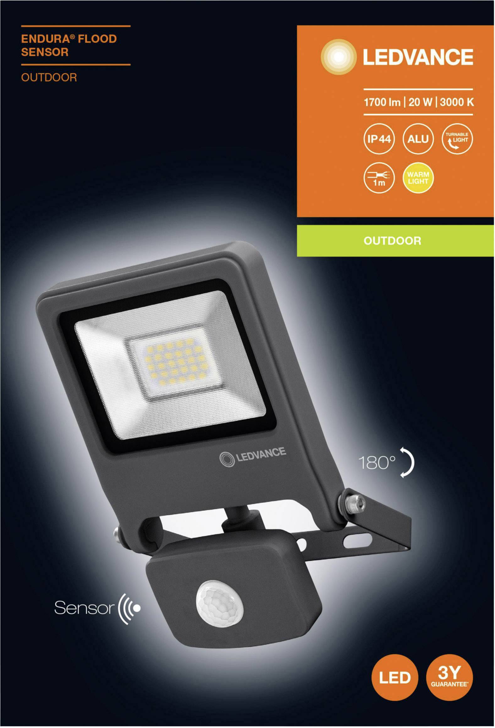 LEDVANCE ENDURA® FLOOD Sensor Warm White L 4058075239500 LED-Außenstrahler mit Bewegungsmelder 20W Leuchtfarben: Warmweiß