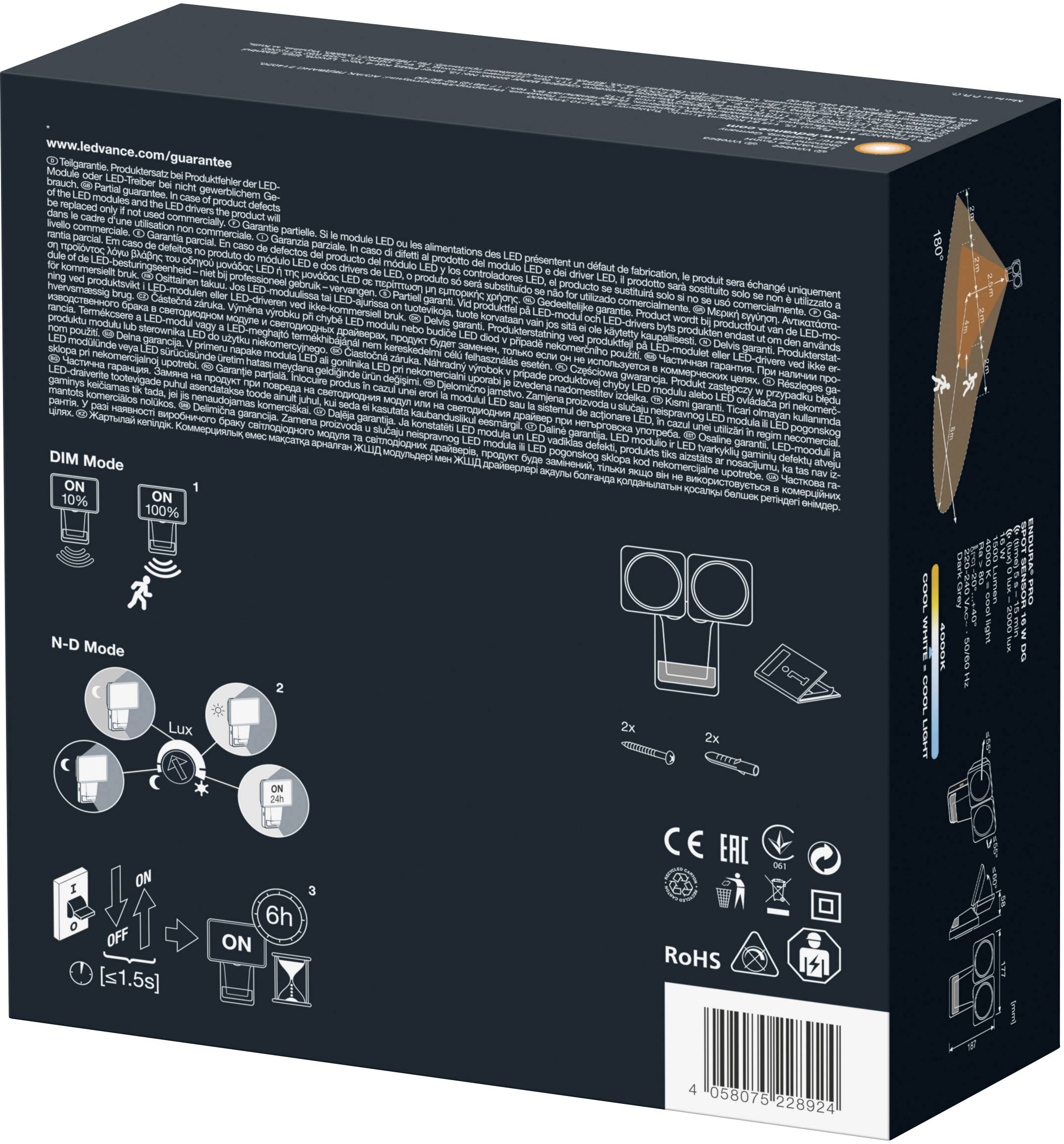 LEDVANCE ENDURA PRO SPOT SENSOR 4058075228924 LED-Außenstrahler Dunkelgrau (matt)