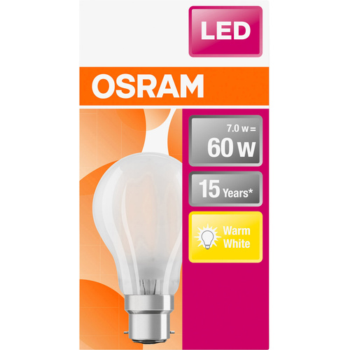 OSRAM 4058075114913 LED EEK E (A - G) B22d Glühlampenform 6.5W = 60W Warmweiß (Ø x L) 60.0mm x 104.0mm 1St.
