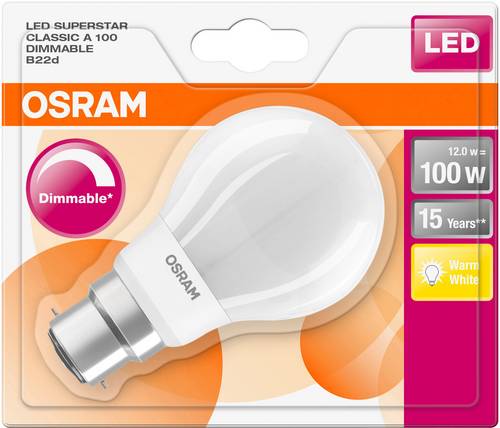 OSRAM LED EEK A++ (A++ - E) B22d Glühlampenform 12W Warmweiß (Ø x L) 60.0mm x 111.0mm 1St.