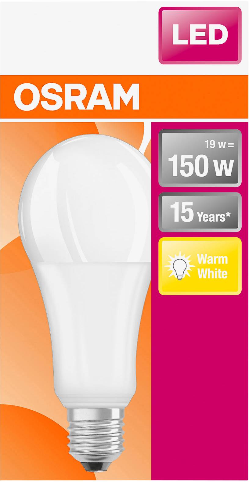 OSRAM HOMELIGHTING 4058075245976 LED EEK E (A - G) E27 Glühlampenform 19W = 150W Warmweiß (Ø x L) 68mm x 147mm 1St.