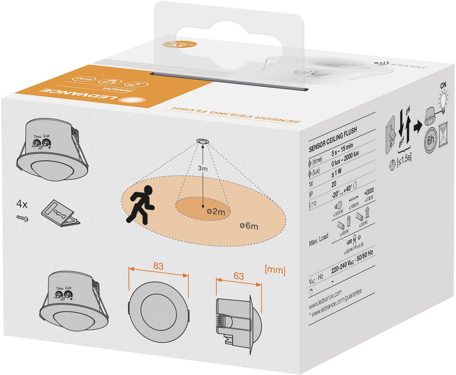 LEDVANCE 4058075240316 SENSOR CEILING FLUSH 360DEG IP20 WT Einbauleuchte