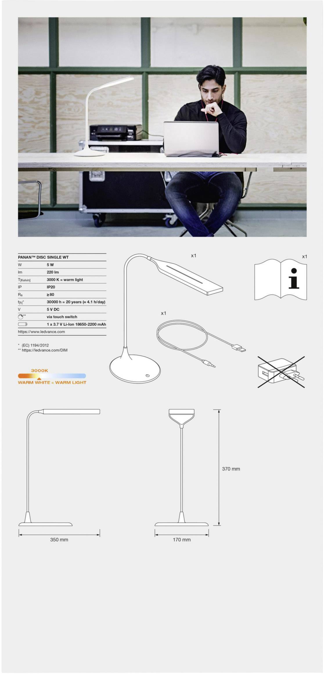 LEDVANCE PANAN Disc Single L 4058075321267 LED-Schreibtischleuchte 5W Weiß