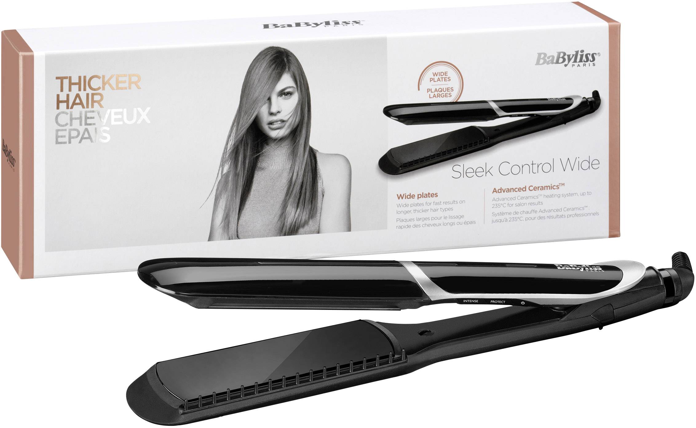 BaByliss Sleek Control Wide, Glätteisen, Warm, 140 °C, 235 °C, Schwarz, Keramik-Turmalin