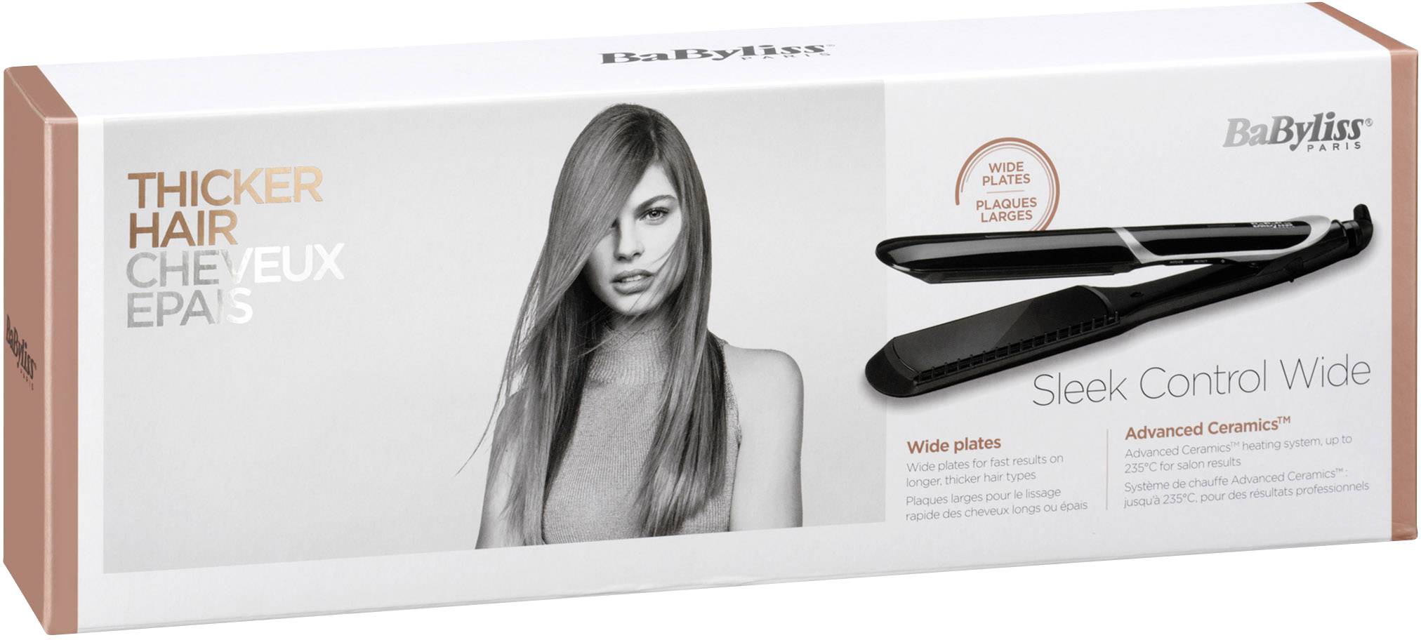 BaByliss Sleek Control Wide, Glätteisen, Warm, 140 °C, 235 °C, Schwarz, Keramik-Turmalin