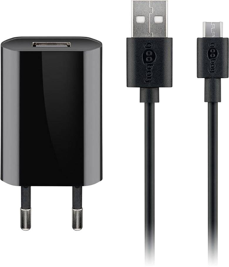 Goobay flach1A Micro-USB USB Ladegerät 5 W USB 2.0 Buchse A, Micro-USB-Stecker Schwarz Steckdose
