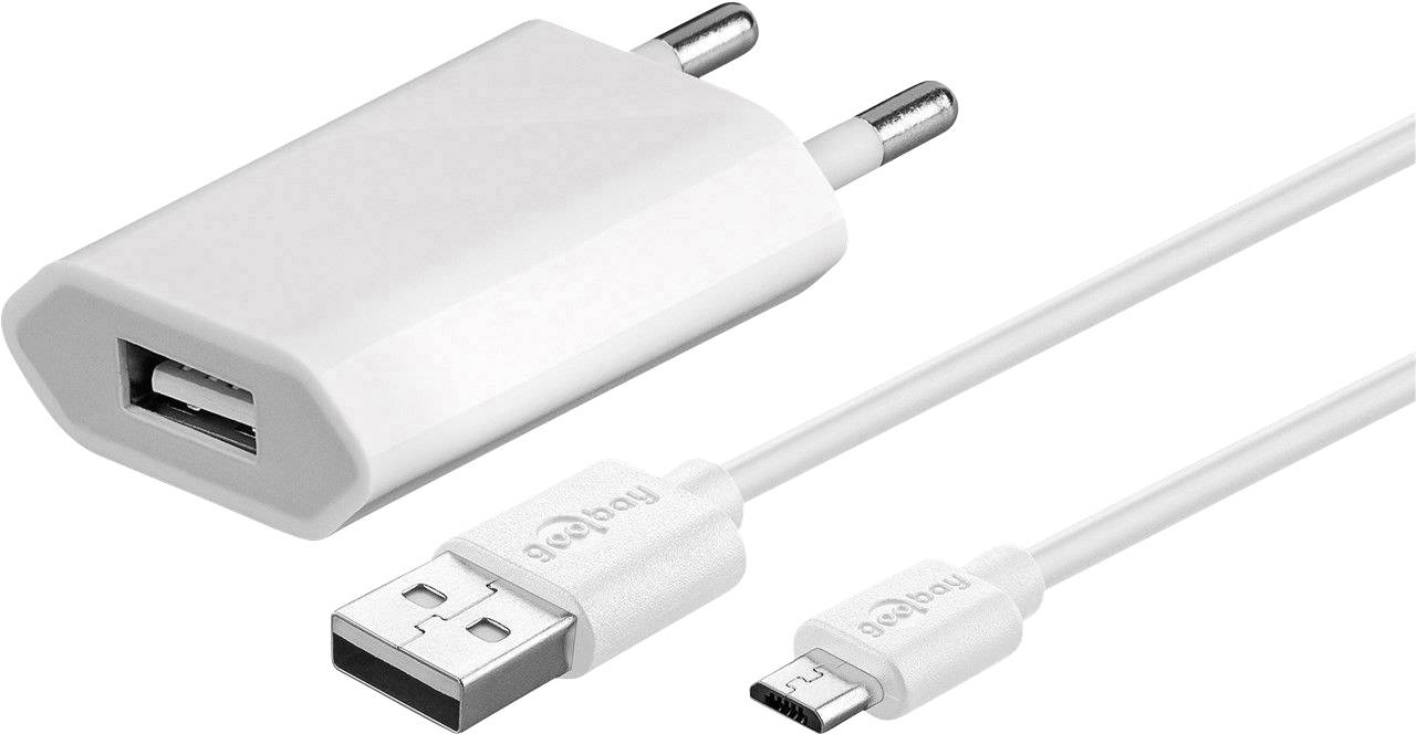 Goobay flach1A Micro-USB USB Ladegerät 5 W USB 2.0 Buchse A, USB 2.0 Stecker Micro-B Weiß Steckdose