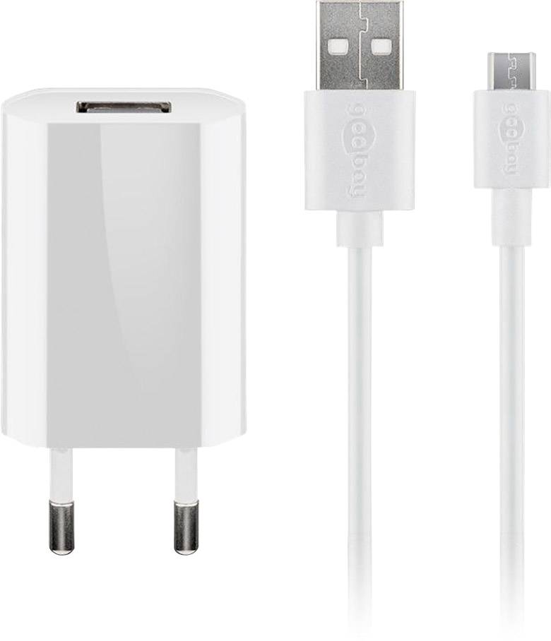 Goobay flach1A Micro-USB USB Ladegerät 5 W USB 2.0 Buchse A, USB 2.0 Stecker Micro-B Weiß Steckdose