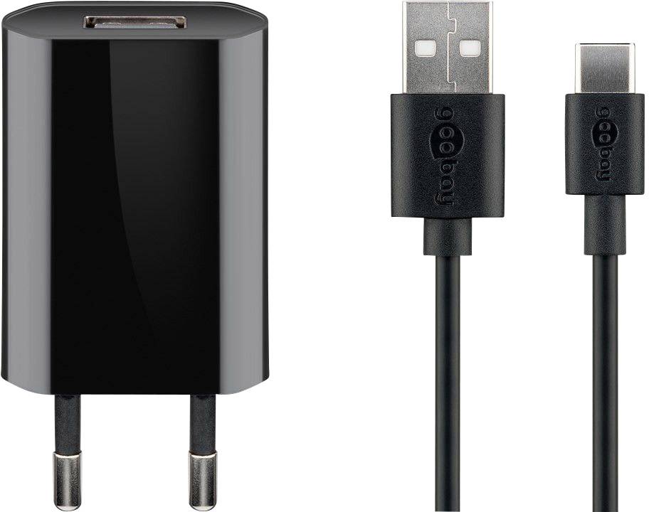 Goobay flach1A USB-C USB Ladegerät 5 W USB 2.0 Buchse A, USB-C® Stecker Schwarz Steckdose