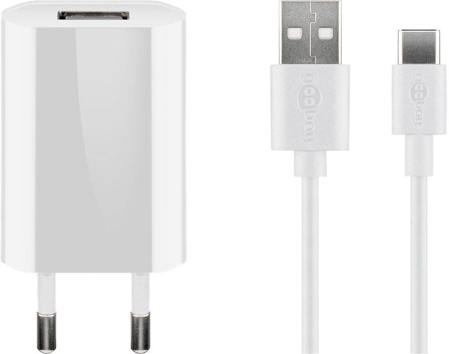 Goobay flach1A USB-C USB Ladegerät 5 W USB 2.0 Buchse A, USB-C® Stecker Weiß Steckdose
