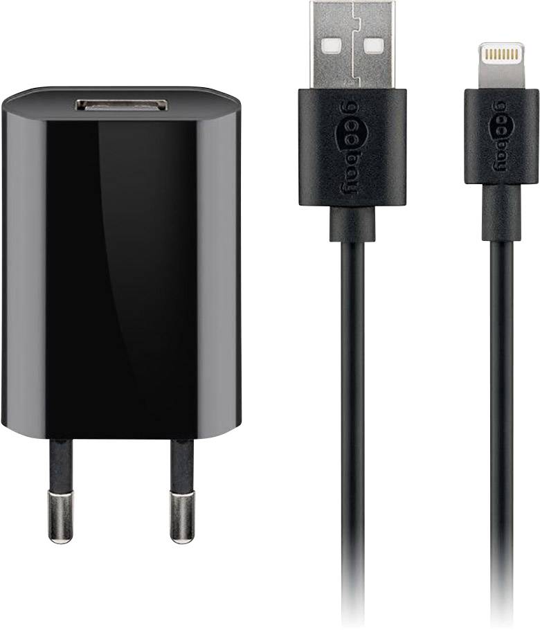 Goobay flach1A Lightning USB Ladegerät 5 W USB 2.0 Buchse A, Apple Lightning-Stecker Schwarz Steckdose