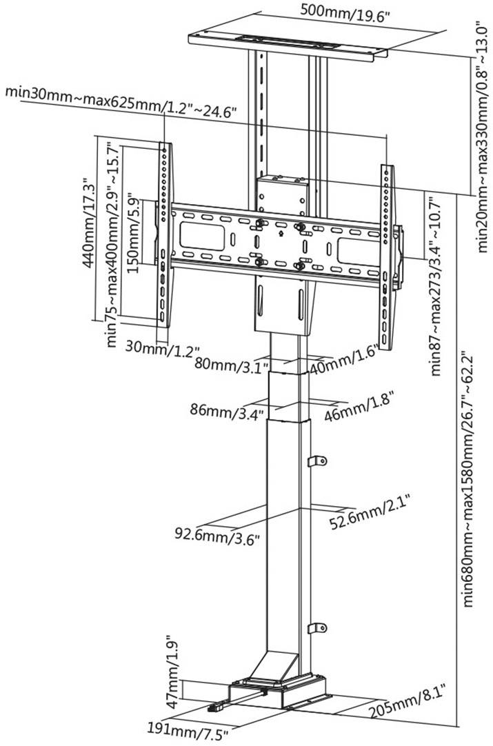 My Wall HP 33-2 L TV-Wandhalterung Motorisiert, Mit Fernbedienung, Höhenverstellbar 94,0 cm (37") - 165,1 cm (65") Starr, Höhenverstellbar