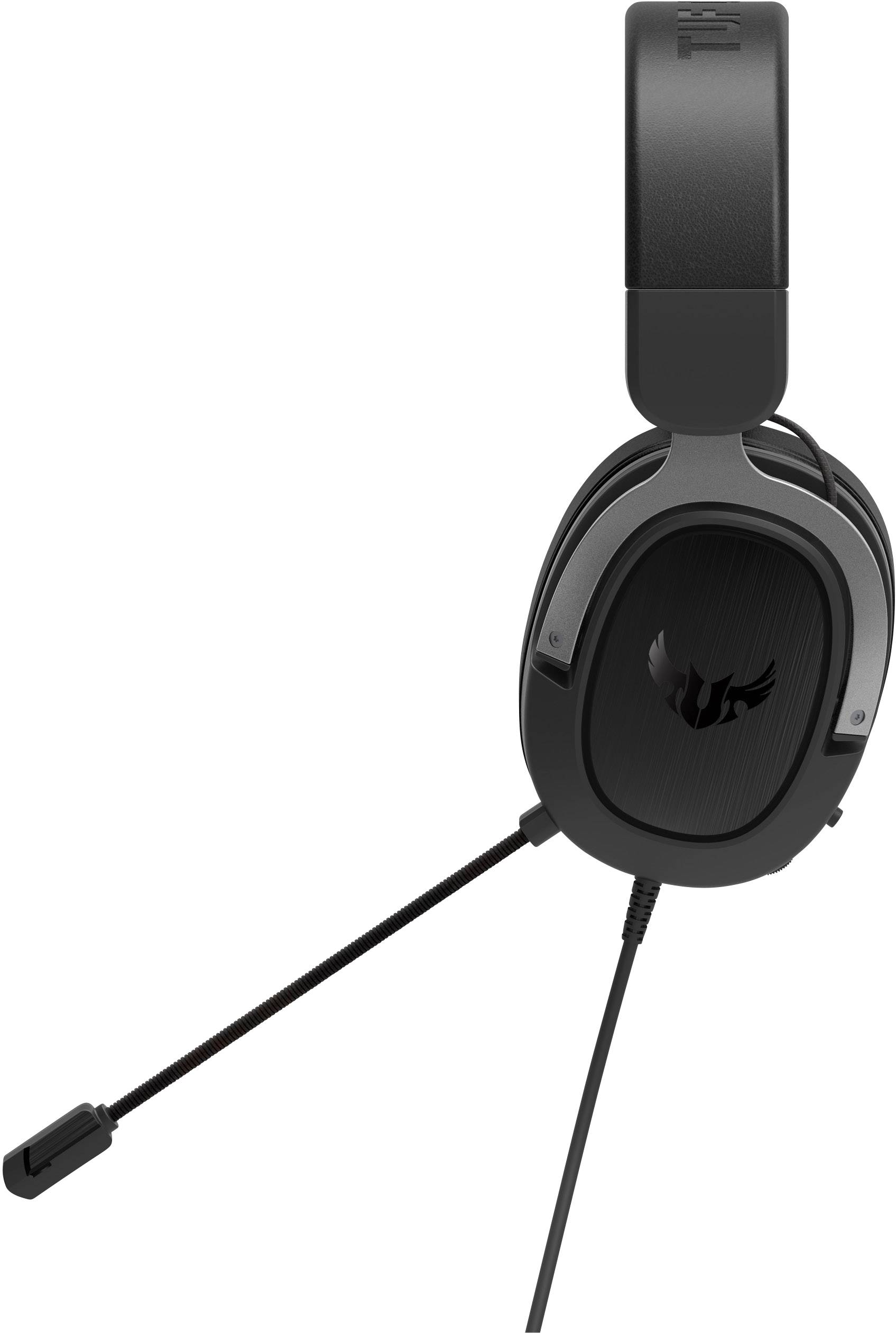 Schwarzer Over-Ear-Kopfhörer mit Mikrofonarm, markantes Logo auf der Ohrmuschel. Geeignet für Gaming oder Sprachkommunikation.
