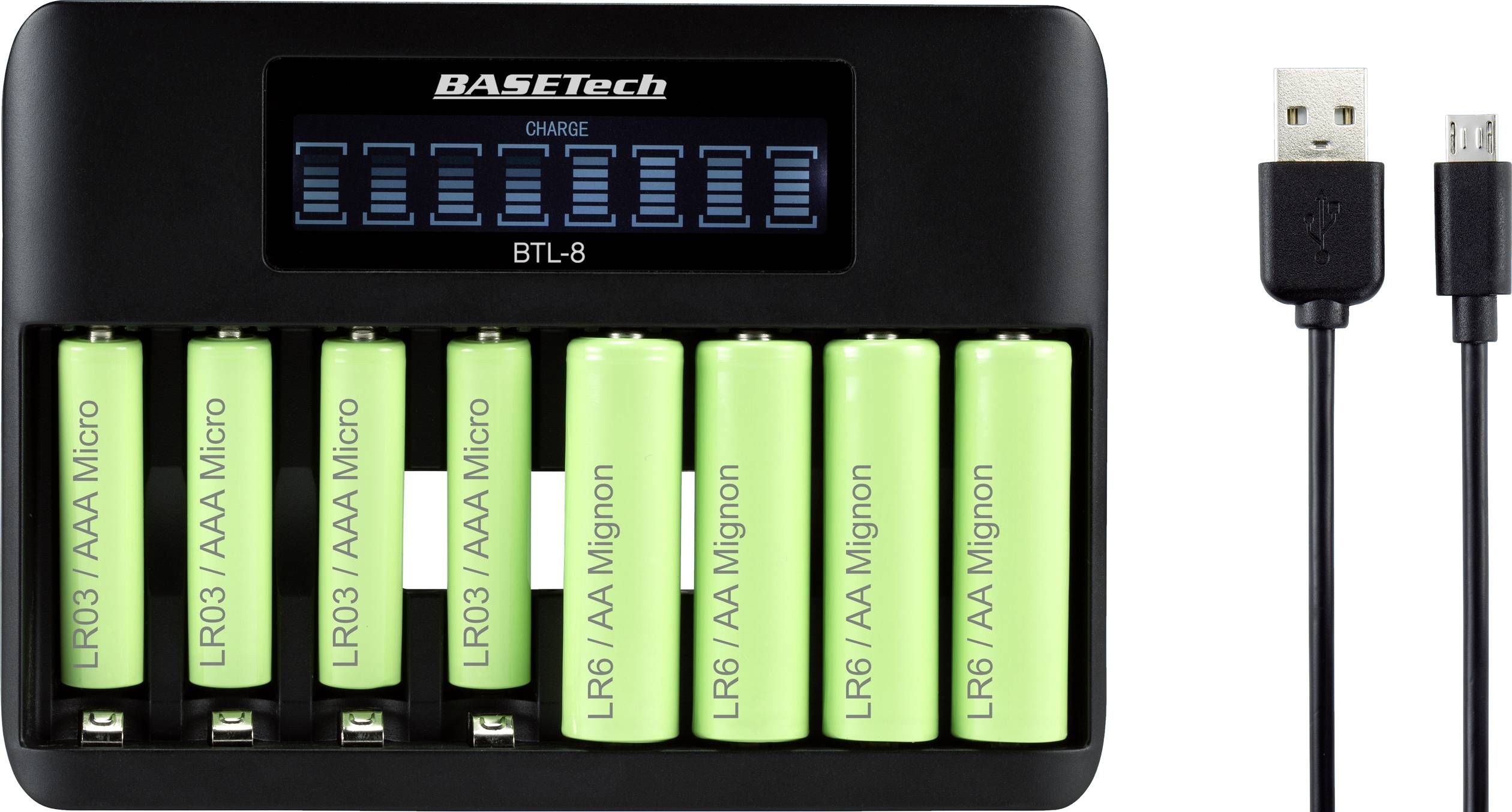 Basetech BTL-8 Rundzellen-Ladegerät NiMH Mignon (AA), Micro (AAA)