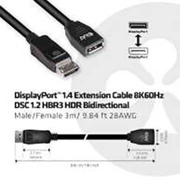 Club3D DisplayPort Verlängerungskabel DisplayPort Stecker, DisplayPort Buchse 3.00m Schwarz CAC-1023 DisplayPort-Kabel