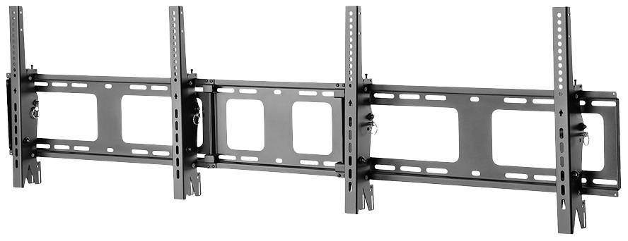 Metallische TV-Halterung für große Bildschirme, mit verstellbaren Armen für flexible Positionierung.