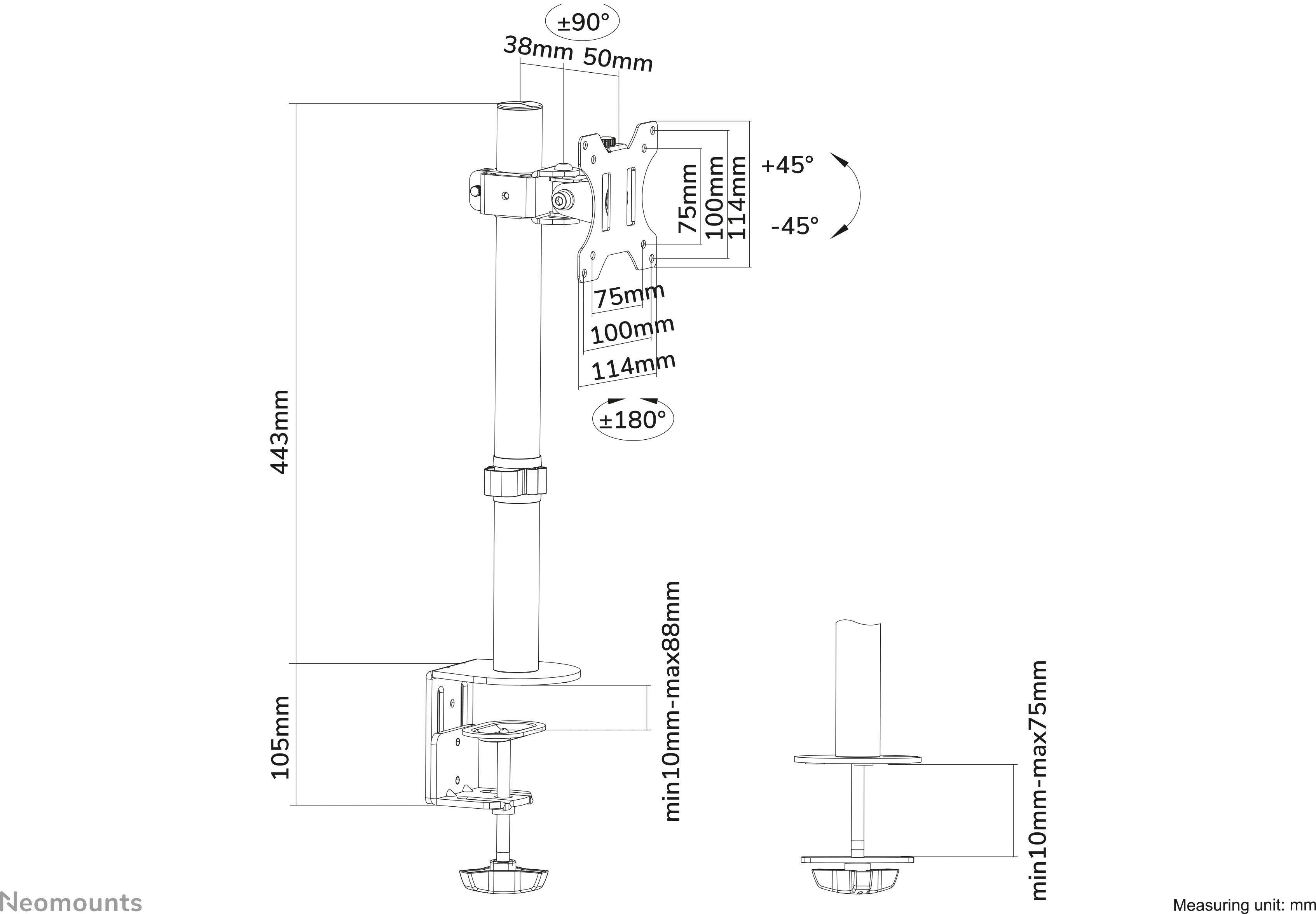Neomounts FPMA-D510BLACK 1fach Monitor-Tischhalterung 25,4cm (10") - 81,3cm (32") Drehbar, Neigbar, Schwenkbar Schwarz