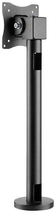 Ein schwarzer, höhenverstellbarer Monitorarm zur Tischbefestigung. Geeignet für die ergonomische Anpassung von Bildschirmpositionen.