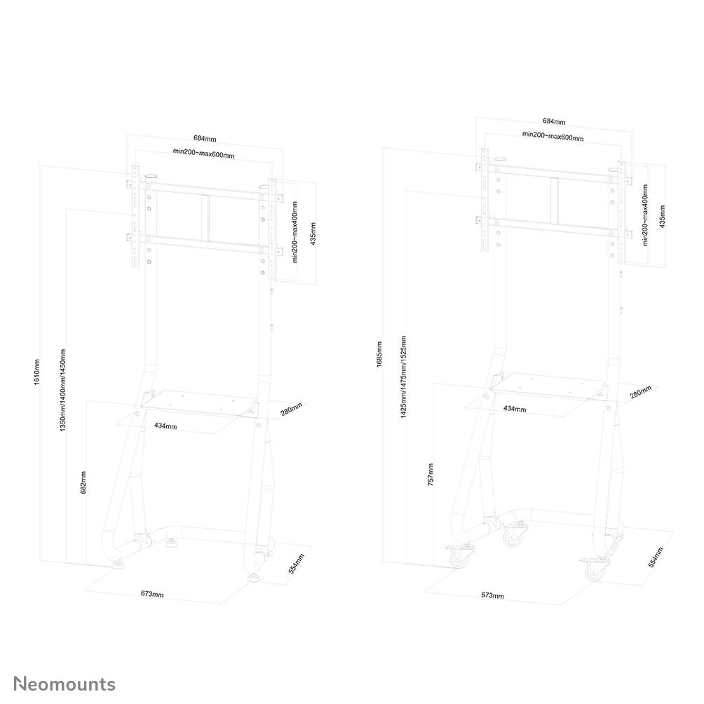 Neomounts NS-M3600BLACK TV-Rollwagen 94,0 cm (37") - 203,2 cm (80") Bodenständer, Starr