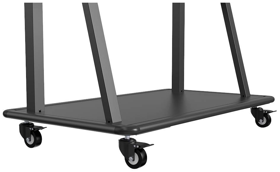 Schwarzer rechteckiger Tischwagen mit vier Rollen, geeignet für den Transport von Gegenständen.