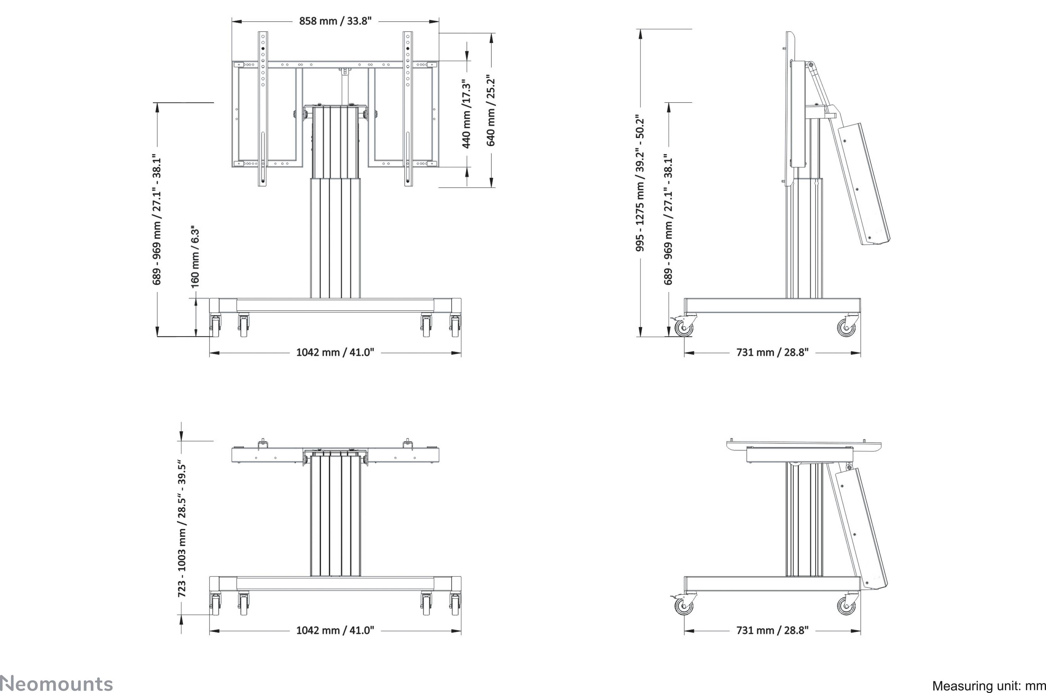 Neomounts PLASMA-M2550TSILVER TV-Rollwagen 106,7 cm (42") - 254,0 cm (100") Bodenständer, Starr, Neigbar