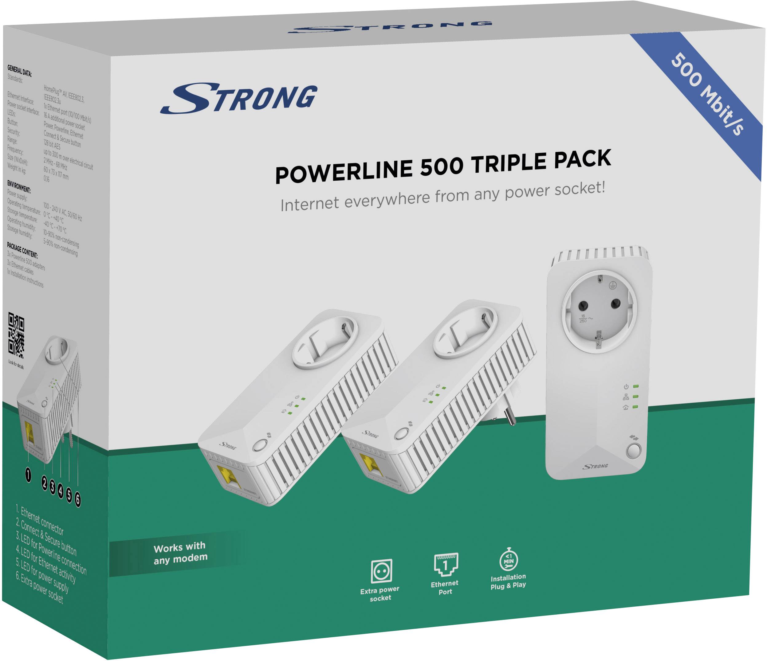 Strong Powerline 500 Trio Kit Powerline Starter Kit PL500TRIEU 500 MBit/s