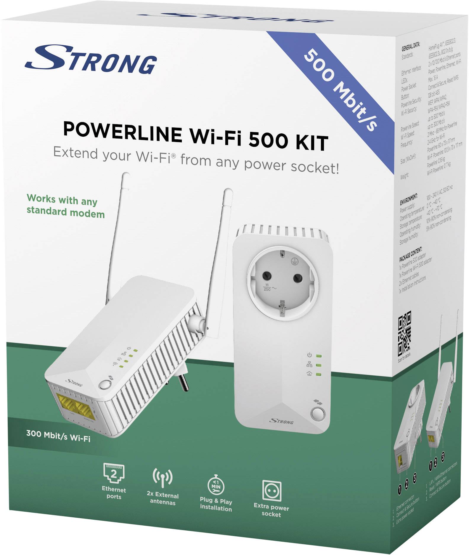 Strong Powerline 500 Duo Kit Powerline WLAN Starter Kit 500 MBit/s
