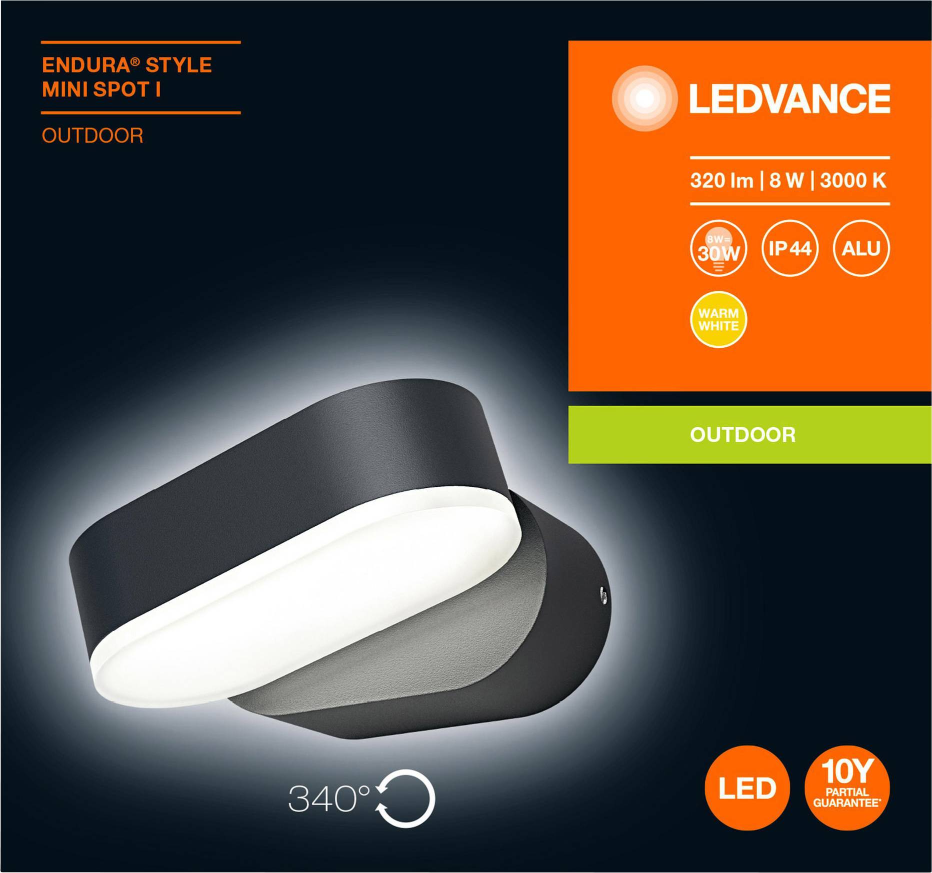 LEDVANCE ENDURA® STYLE MINI SPOT L 4058075205130 LED-Außenwandleuchte 8 W Dunkelgrau
