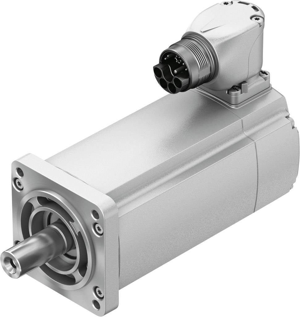 Ein silberner Servomotor mit Anschlussstecker, meist verwendet in Maschinen zur präzisen Steuerung von Bewegung und Position.