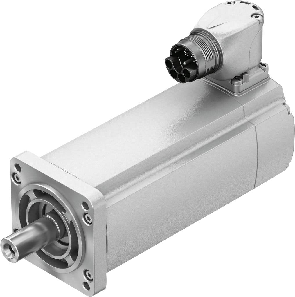 Ein silberner Servomotor mit einem zylindrischen Gehäuse und einer Anschlussbuchse oben. Der Motor ist für industrielle Anwendungen geeignet.