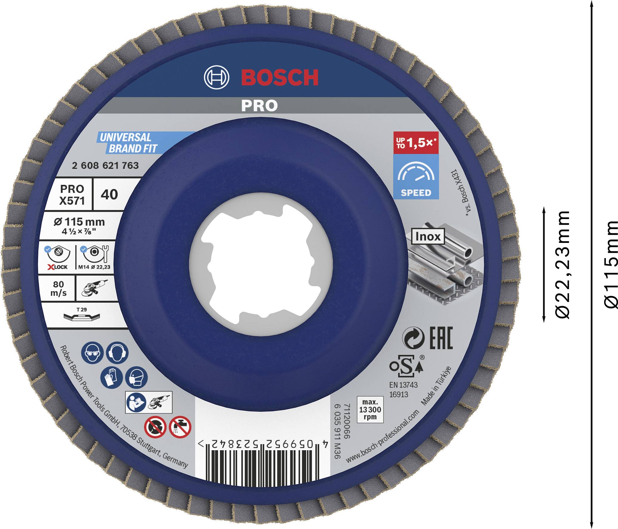 Bosch Accessories 2608621763 X-LOCK Fächerschleifscheibe Durchmesser 115mm