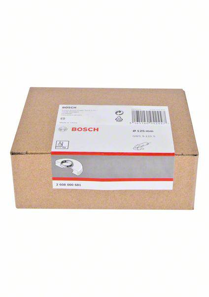 Kartonverpackung mit Bosch-Label, zeigt Produktspezifikationen und Strichcode. Enthält vermutlich ein Bosch-Werkzeug.
